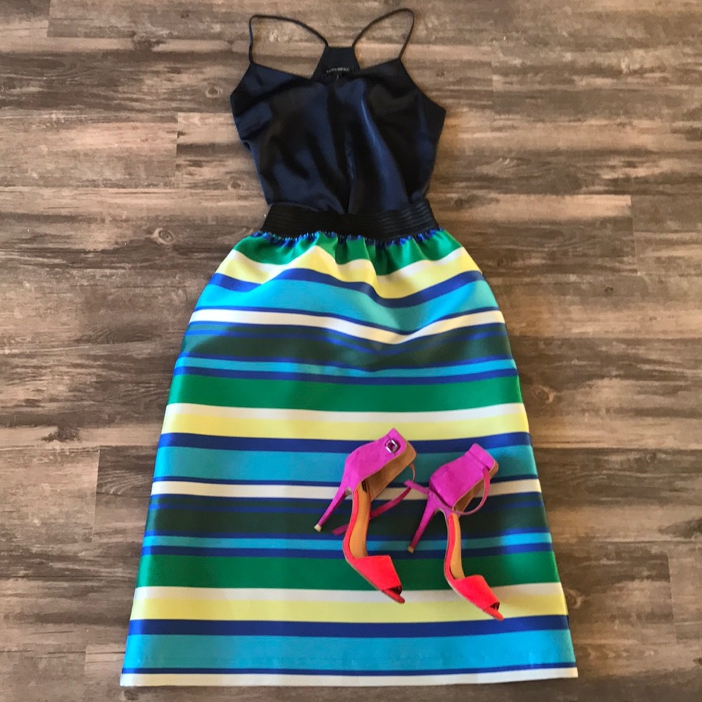 NINEMINUTES middle-length striped skirt